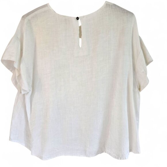 Reistor Womens White Hemp Blouse 2XL Round Neck Cap Sleeve - Picture 3 of 12